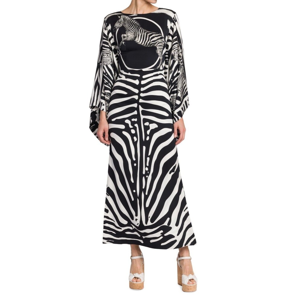 Dolce & Gabbana Womens Zebra Print Maxi Dress Black White Size 38 / US 2 - Italy
